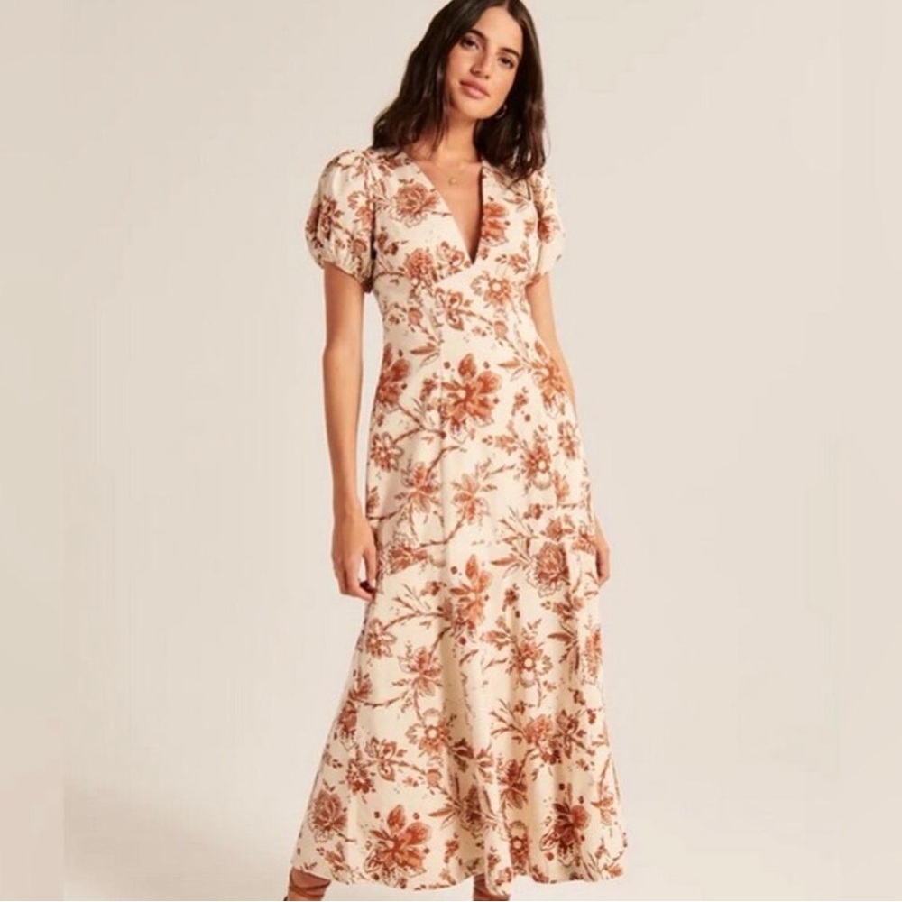 Abercrombie & Fitch Cream and Brown Floral Maxi Dress